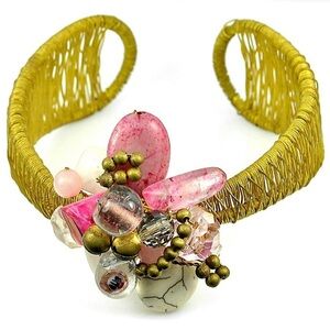 Handmade 47.06 G. Agate Brass Bangle Bracelet 77 x 45‎ Mm. Adjustable